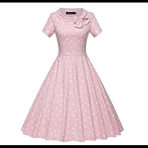 Size Large Women’s 1950’s style swing dress in pink with white Polka Dots